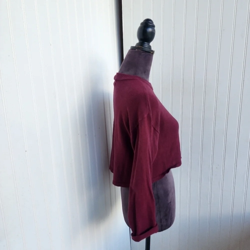 Free Assembly Kids Girls Burgundy Pullover Sweater Crop Top Long Sleeve M (7/8)